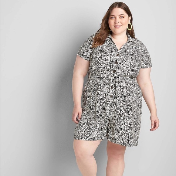 Lane Bryant NWT Short Sleeve Collared Safari Romper Shorts Plus Size 28 - Picture 1 of 12